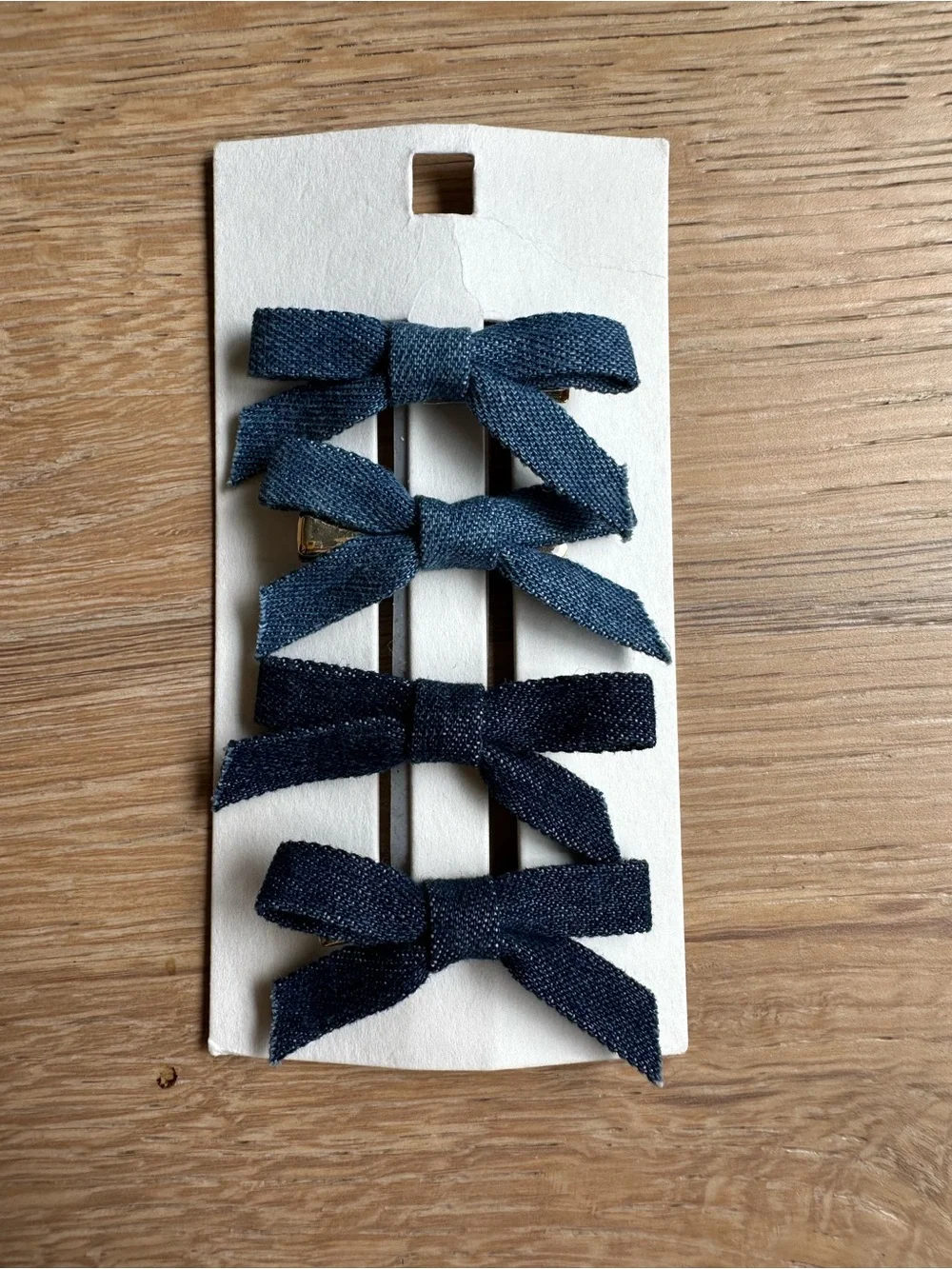 NWT Kids Denim Bow Hair Clips - Navy Blue Set
